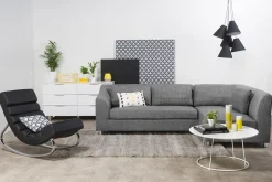 Miliboo Rocking Chair|Voir Tous Les Fauteuils-Rocking chair design en tissu effet velours bleu et acier chromé TAYLOR