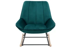 Miliboo Rocking Chair|Voir Tous Les Fauteuils-Rocking chair design en tissu velours bleu pétrole, métal noir et bois clair BILLIE
