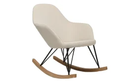 Miliboo Rocking Chair|Voir Tous Les Fauteuils-Rocking chair en tissu beige crème, bois clair et métal noir JHENE