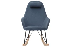 Miliboo Rocking Chair|Voir Tous Les Fauteuils-Rocking chair en tissu effet velours bleu, métal noir et bois clair JHENE
