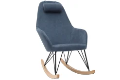 Miliboo Rocking Chair|Voir Tous Les Fauteuils-Rocking chair en tissu effet velours bleu, métal noir et bois clair JHENE