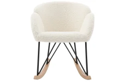 Miliboo Rocking Chair|Voir Tous Les Fauteuils-Rocking chair en tissu effet peau de mouton blanc, métal noir et bois clair RHAPSODY