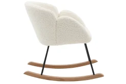 Miliboo Rocking Chair|Voir Tous Les Fauteuils-Rocking chair en tissu effet peau de mouton blanc, métal noir et bois clair RHAPSODY