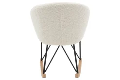Miliboo Rocking Chair|Voir Tous Les Fauteuils-Rocking chair en tissu effet peau de mouton blanc, métal noir et bois clair RHAPSODY