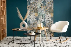 Miliboo Rocking Chair|Voir Tous Les Fauteuils-Rocking chair en tissu effet peau de mouton blanc, métal noir et bois clair RHAPSODY