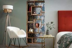 Miliboo Rocking Chair|Voir Tous Les Fauteuils-Rocking chair en tissu effet peau de mouton blanc, métal noir et bois clair RHAPSODY