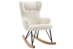 Miliboo Fauteuil Enfant-Rocking chair enfant en tissu effet peau de mouton blanc, métal noir et bois clair SHAUN