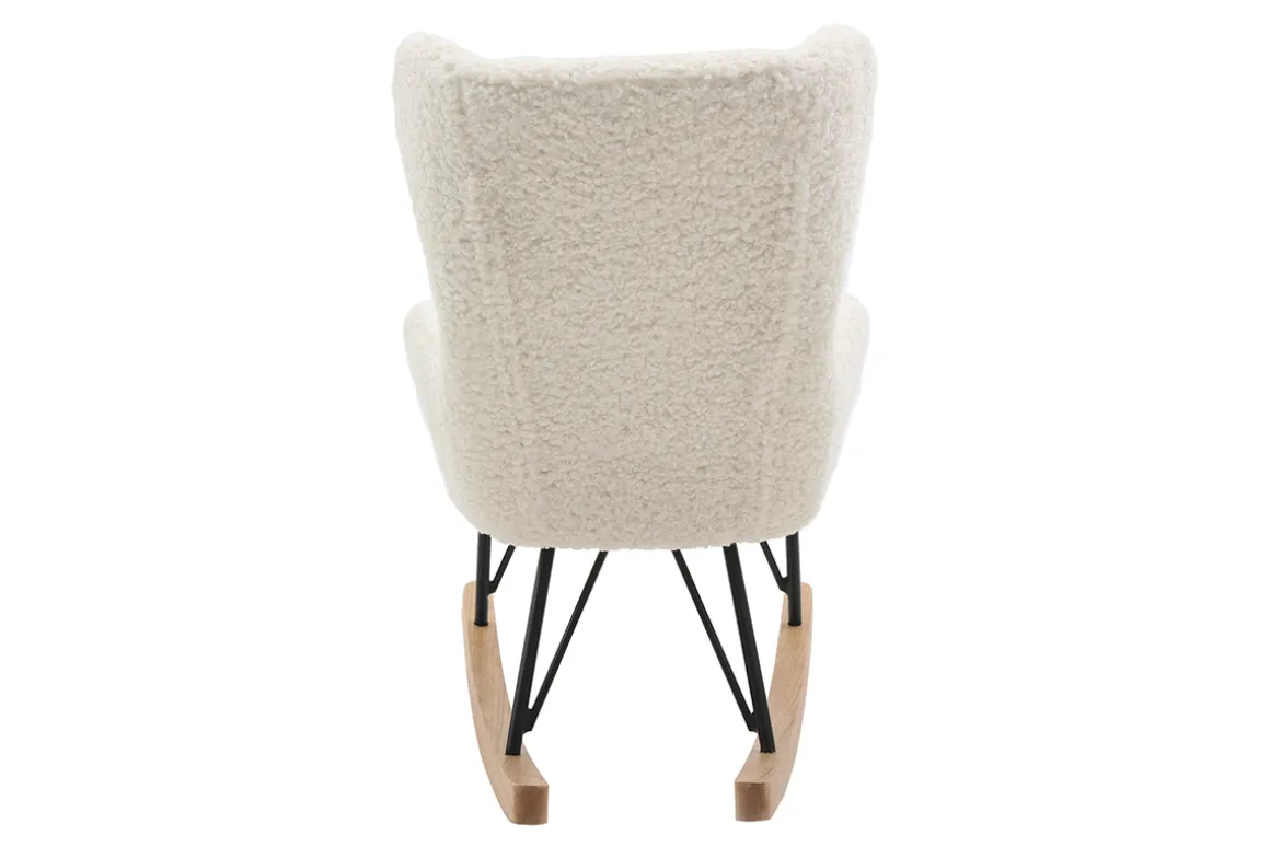 Miliboo Fauteuil Enfant-Rocking chair enfant en tissu effet peau de mouton blanc, métal noir et bois clair SHAUN
