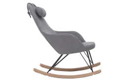 Miliboo Rocking Chair|Voir Tous Les Fauteuils-Rocking chair scandinave en tissu effet velours gris, métal noir et bois clair JHENE
