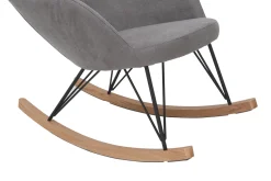 Miliboo Rocking Chair|Voir Tous Les Fauteuils-Rocking chair scandinave en tissu effet velours gris, métal noir et bois clair JHENE