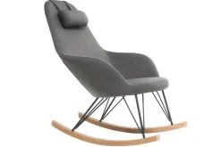 Miliboo Rocking Chair|Voir Tous Les Fauteuils-Rocking chair scandinave en tissu gris foncé, métal noir et bois clair JHENE