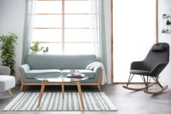 Miliboo Rocking Chair|Voir Tous Les Fauteuils-Rocking chair scandinave en tissu gris foncé, métal noir et bois clair JHENE