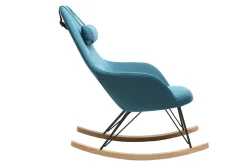 Miliboo Rocking Chair|Voir Tous Les Fauteuils-Rocking chair scandinave en tissu bleu canard, métal noir et bois clair JHENE