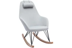 Miliboo Rocking Chair|Voir Tous Les Fauteuils-Rocking chair scandinave en tissu gris, métal noir et bois clair JHENE
