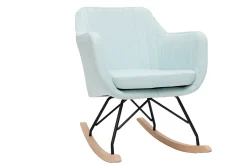 Miliboo Rocking Chair|Voir Tous Les Fauteuils-Rocking chair scandinave en tissu menthe à l'eau, métal noir et bois clair ALEYNA