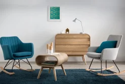 Miliboo Rocking Chair|Voir Tous Les Fauteuils-Rocking chair scandinave en tissu menthe à l'eau, métal noir et bois clair ALEYNA