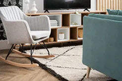 Miliboo Rocking Chair|Voir Tous Les Fauteuils-Rocking chair scandinave en tissu menthe à l'eau, métal noir et bois clair ALEYNA