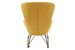 Miliboo Rocking Chair|Voir Tous Les Fauteuils-Rocking chair scandinave en tissu effet velours jaune moutarde, métal noir et bois clair ESKUA