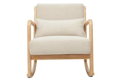 Miliboo Rocking Chair|Voir Tous Les Fauteuils-Rocking chair scandinave en tissu effet velours beige et bois clair massif DERRY