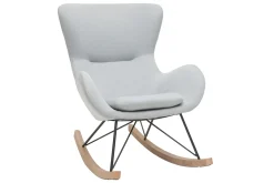 Miliboo Rocking Chair|Voir Tous Les Fauteuils-Rocking chair scandinave en tissu gris clair, métal noir et bois clair ESKUA