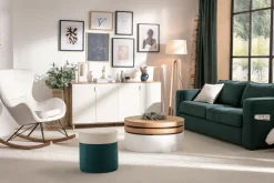 Miliboo Rocking Chair|Voir Tous Les Fauteuils-Rocking chair scandinave en tissu gris clair, métal noir et bois clair ESKUA