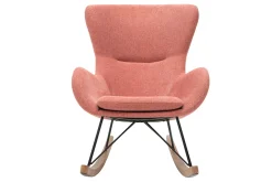 Miliboo Rocking Chair|Voir Tous Les Fauteuils-Rocking chair scandinave en tissu effet velours texturé terracotta, métal noir et bois clair ESKUA