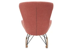 Miliboo Rocking Chair|Voir Tous Les Fauteuils-Rocking chair scandinave en tissu effet velours texturé terracotta, métal noir et bois clair ESKUA