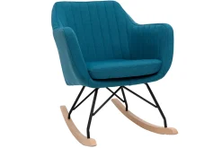 Miliboo Rocking Chair|Voir Tous Les Fauteuils-Rocking chair scandinave en tissu bleu canard, métal noir et bois clair ALEYNA