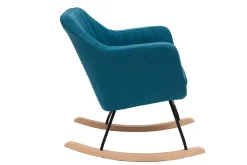 Miliboo Rocking Chair|Voir Tous Les Fauteuils-Rocking chair scandinave en tissu bleu canard, métal noir et bois clair ALEYNA