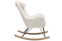 Miliboo Rocking Chair|Voir Tous Les Fauteuils-Rocking chair scandinave en tissu effet peau de mouton blanc, métal noir et bois clair MANIA