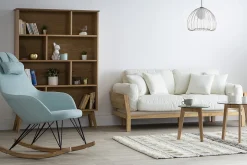 Miliboo Rocking Chair|Voir Tous Les Fauteuils-Rocking chair scandinave en tissu menthe à l'eau, métal noir et bois clair JHENE