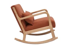 Miliboo Rocking Chair|Voir Tous Les Fauteuils-Rocking chair scandinave en tissu effet velours terre brûlée et bois clair massif DERRY