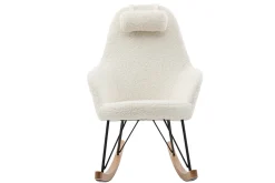 Miliboo Rocking Chair|Voir Tous Les Fauteuils-Rocking chair scandinave en tissu effet peau de mouton blanc, métal noir et bois clair JHENE