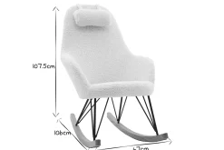 Miliboo Rocking Chair|Voir Tous Les Fauteuils-Rocking chair scandinave en tissu effet peau de mouton blanc, métal noir et bois clair JHENE