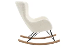 Miliboo Rocking Chair|Voir Tous Les Fauteuils-Rocking chair scandinave en tissu effet peau de mouton blanc, métal noir et bois clair ESKUA