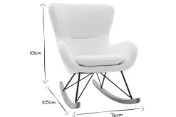 Miliboo Rocking Chair|Voir Tous Les Fauteuils-Rocking chair scandinave en tissu effet peau de mouton blanc, métal noir et bois clair ESKUA