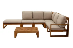 Miliboo Salon De Jardin-Salon de jardin d'angle 6-8 places en bois massif avec coussins déhoussables taupe SALSA