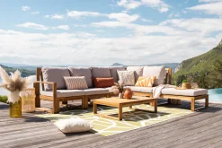 Miliboo Salon De Jardin-Salon de jardin d'angle 6-8 places en bois massif avec coussins déhoussables taupe SALSA