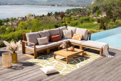 Miliboo Salon De Jardin-Salon de jardin d'angle 6-8 places en bois massif avec coussins déhoussables taupe SALSA