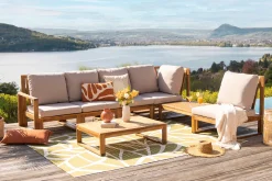 Miliboo Salon De Jardin-Salon de jardin d'angle 6-8 places en bois massif avec coussins déhoussables taupe SALSA