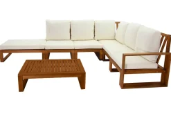 Miliboo Salon De Jardin-Salon de jardin d'angle 6-8 places en bois massif avec coussins déhoussables beige naturel SALSA