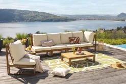 Miliboo Salon De Jardin-Salon de jardin d'angle 6-8 places en bois massif avec coussins déhoussables beige naturel SALSA