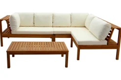 Miliboo Salon De Jardin-Salon de jardin d'angle 6 places en bois massif avec coussins déhoussables beige naturel BELIZE