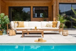 Miliboo Salon De Jardin-Salon de jardin d'angle 6 places en bois massif avec coussins déhoussables beige naturel BELIZE