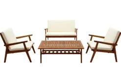 Miliboo Salon De Jardin-Salon de jardin en bois massif avec coussins déhoussables beige naturel TIAGA