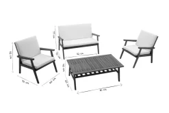 Miliboo Salon De Jardin-Salon de jardin en bois massif avec coussins déhoussables beige naturel TIAGA