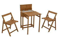 Miliboo Table De Jardin-Set de 2 chaises pliantes et 1 table de balcon rabattable avec rangement en bois massif PRADO
