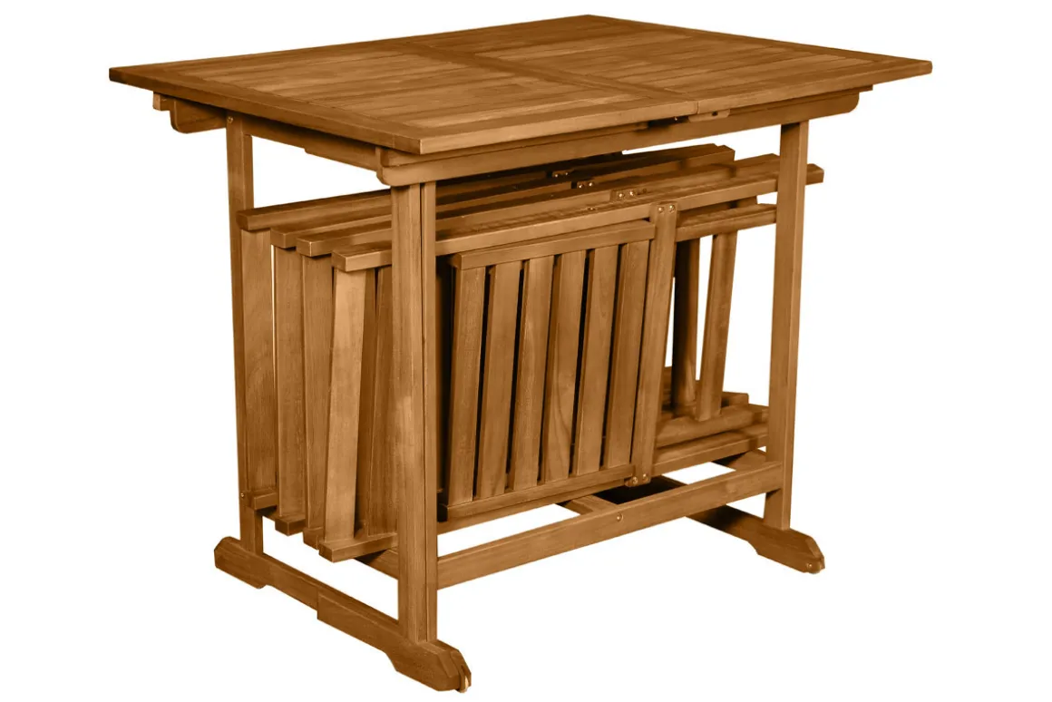 Miliboo Salon De Jardin|Chaise De Jardin-Set d'une table extensible avec rangements et de 4 chaises pliantes en bois massif CARMEN