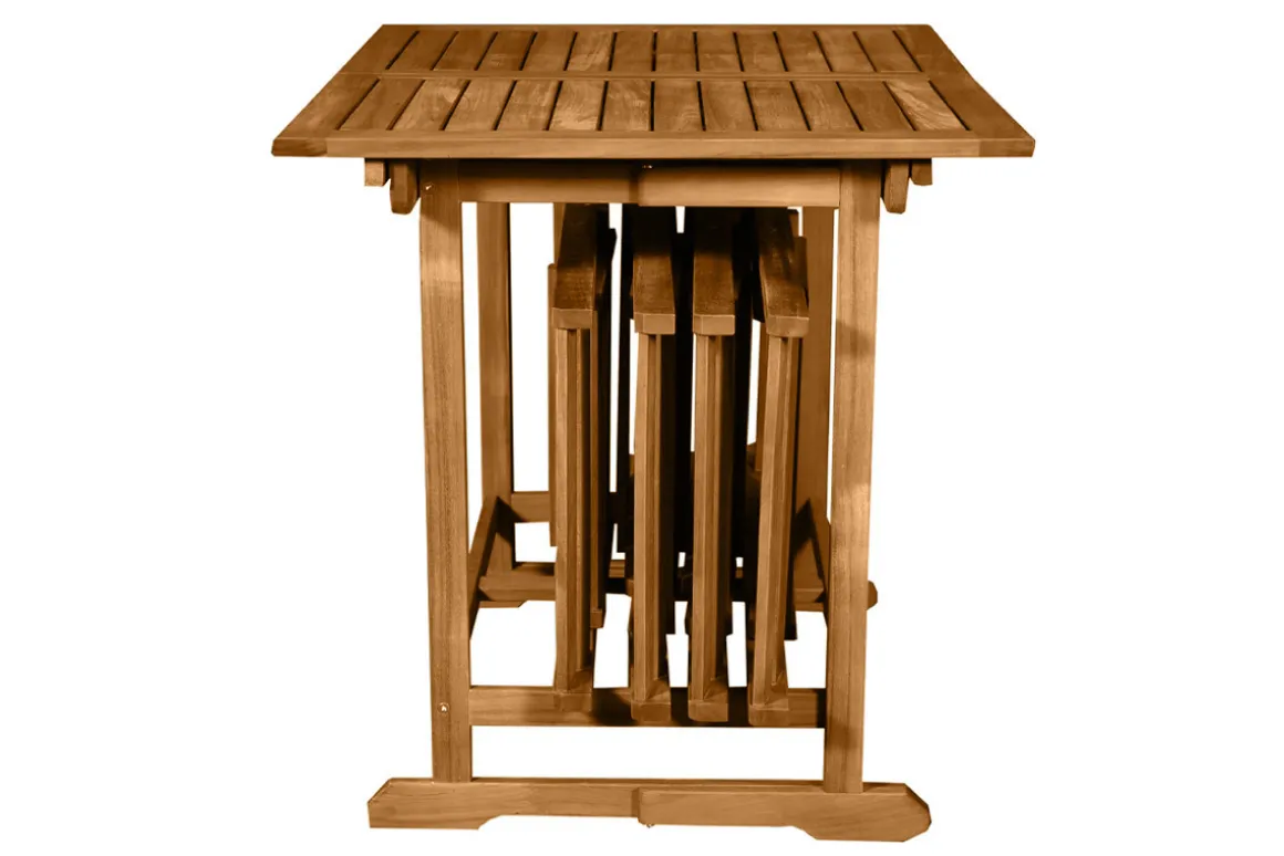 Miliboo Salon De Jardin|Chaise De Jardin-Set d'une table extensible avec rangements et de 4 chaises pliantes en bois massif CARMEN