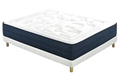Miliboo Lit Adulte-Sommier tapissier tissu blanc pieds bois 2 places 140 x 200 cm JAMI